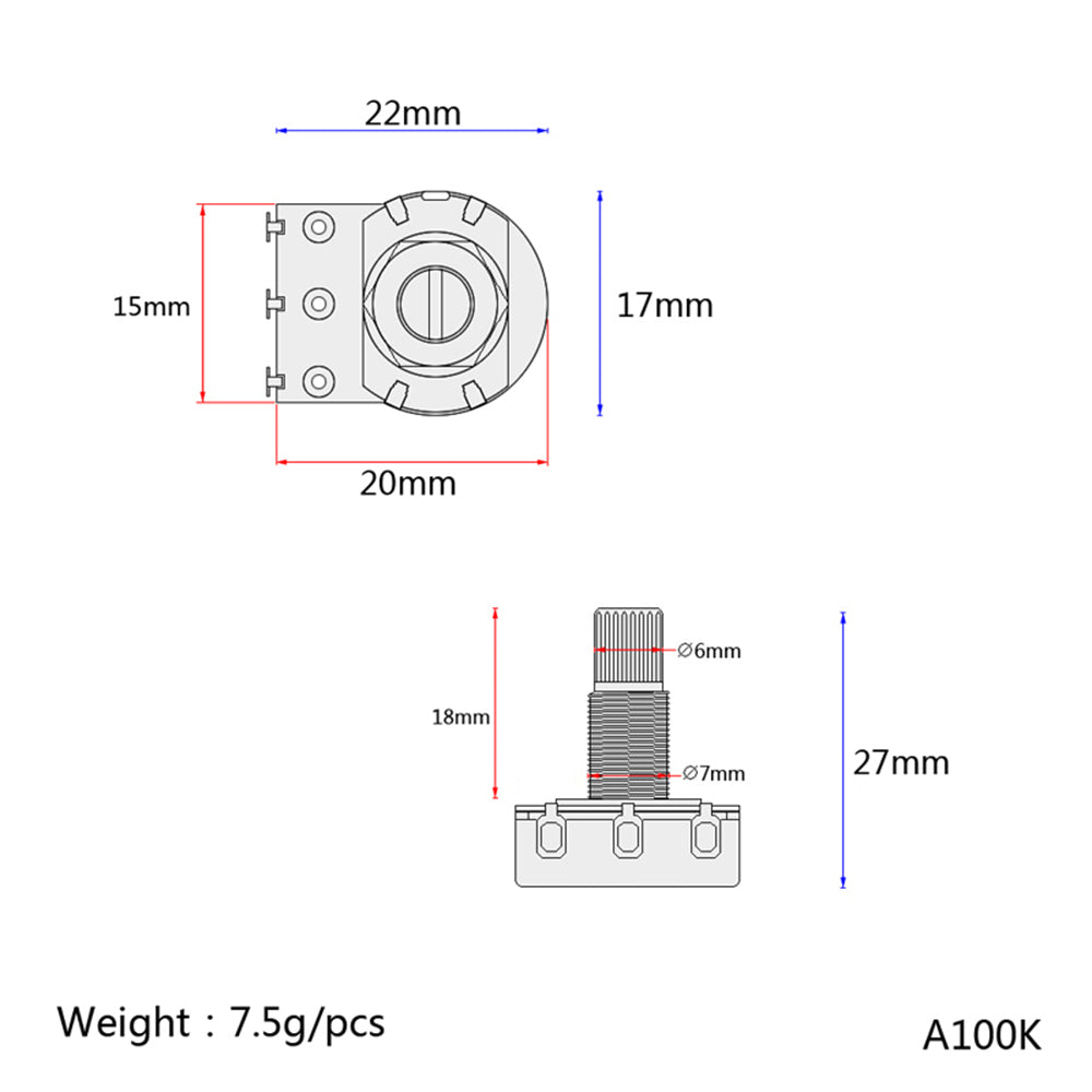 A20K/A100K mini Electric Guitar Potentiometer Audio Tone Control Taper Potentiometer Guitar Accessory