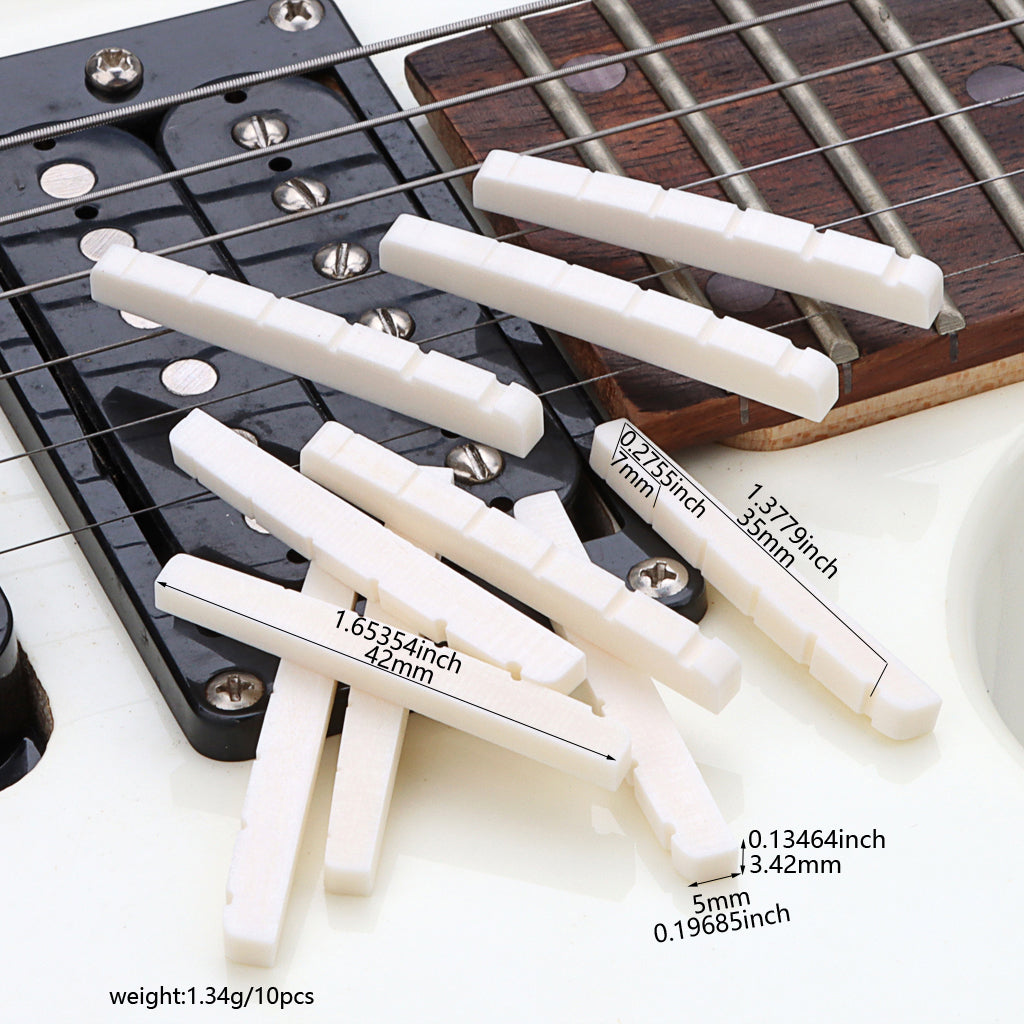 10Pcs 42mm Guitar Nut Slotted Bone Nut for 6 String Strat Tele Electric Guitar,Flat Bottom