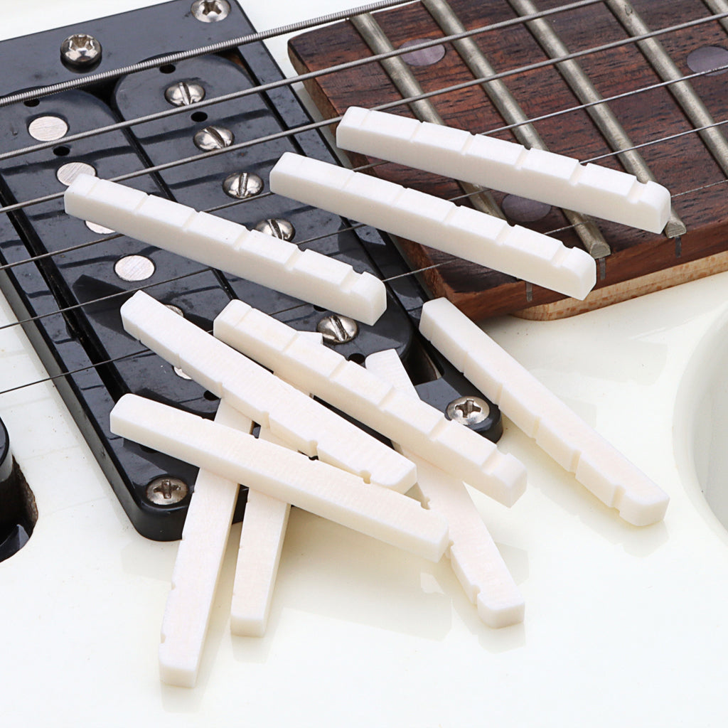 10Pcs 42mm Guitar Nut Slotted Bone Nut for 6 String Strat Tele Electric Guitar,Flat Bottom
