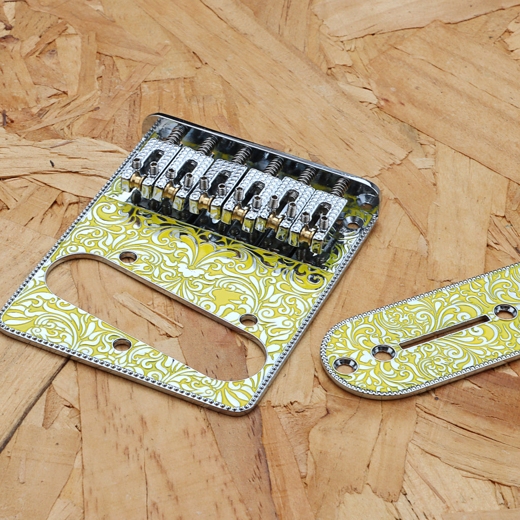 6 String Roller Saddle Bridge and Control Plate with Carving Decorative Pattern for TL Electric Guitar Parts