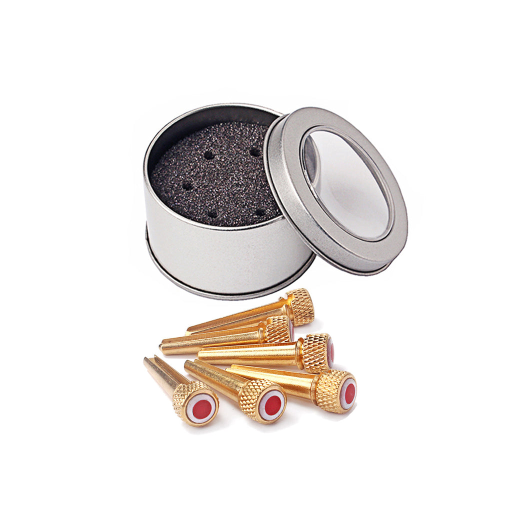 Tone Pins Brass Acoustic Guitar Bridge Pins, Brass/ White abalone shell red stone