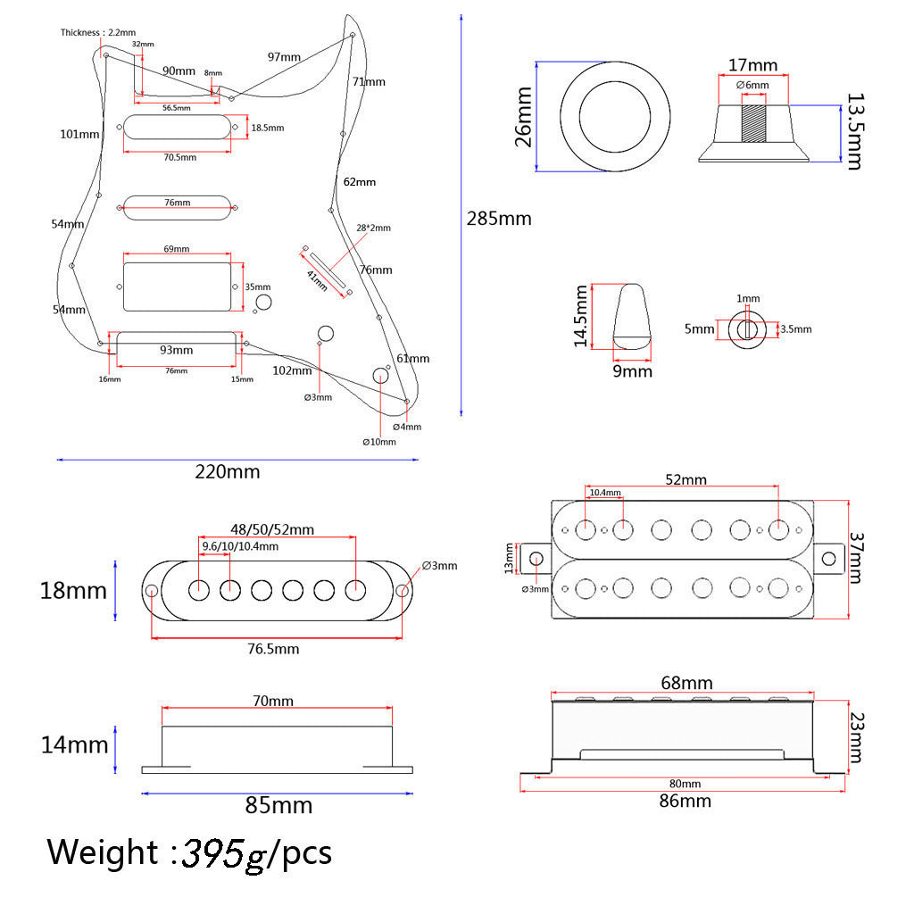 High Quality Electric Guitar Pickguard 3-ply SSH Loaded Prewired Humbucker Pickguard Pickups Set for Guitar