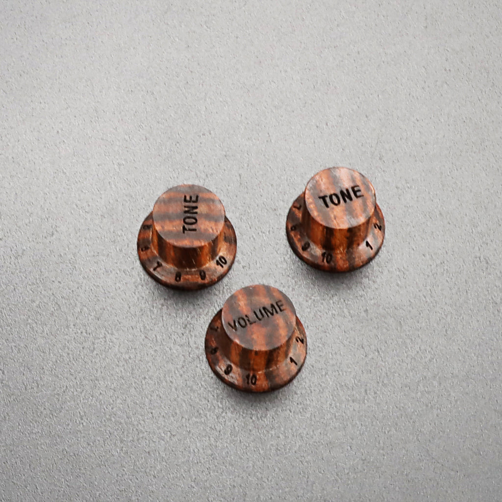 3Pcs Guitar Wood Bell Control Knobs Wooden Top Hat Volume Tone Knob Compatible with LP/Strat Style Electric Guitar or Precision Bass,Zebra Wood