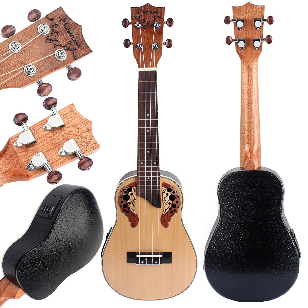23 inch Compact Ukulele with Hawaiian Iische Spruce and Rosewood Ukulele Built-in EQ Bracket