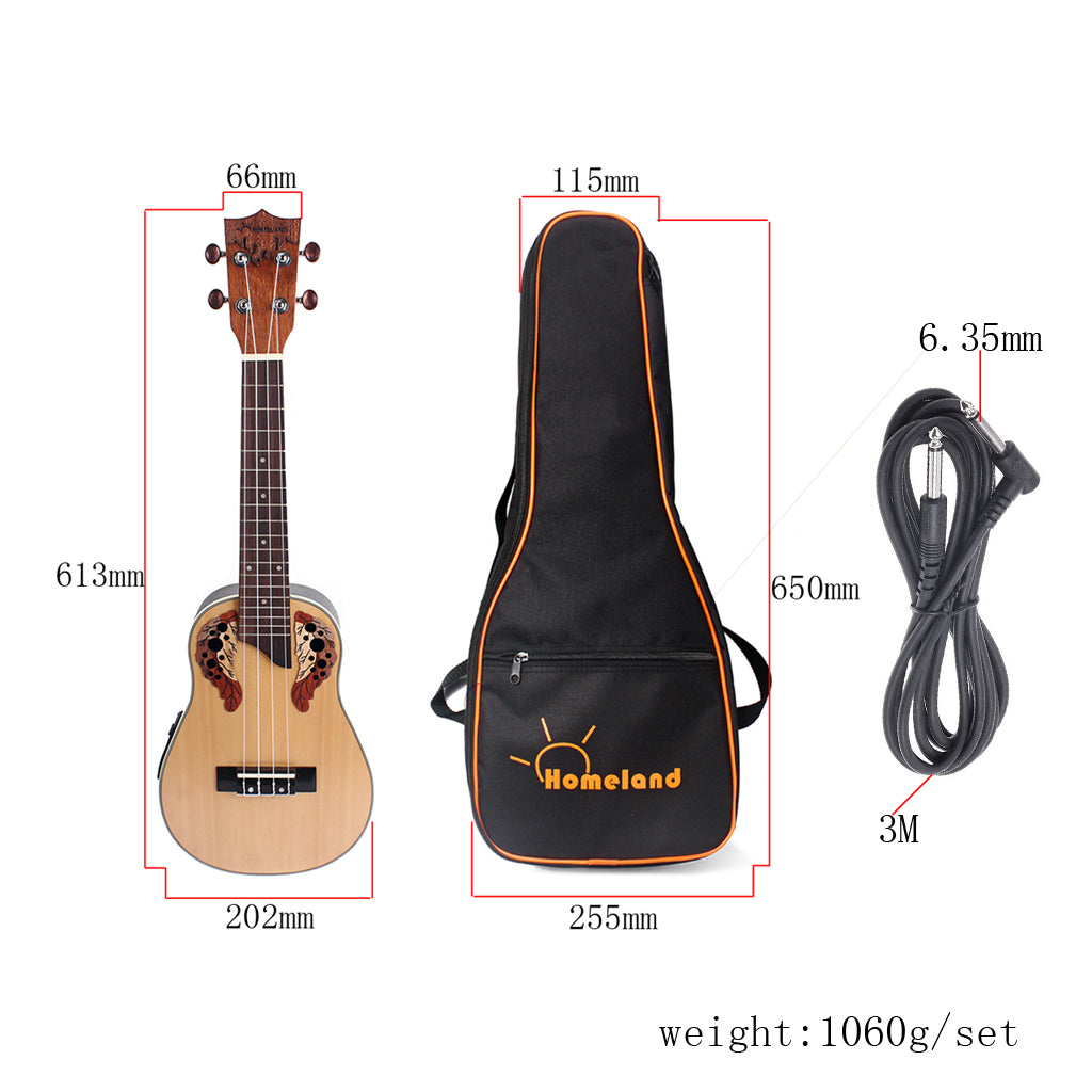 23 inch Compact Ukulele with Hawaiian Iische Spruce and Rosewood Ukulele Built-in EQ Bracket