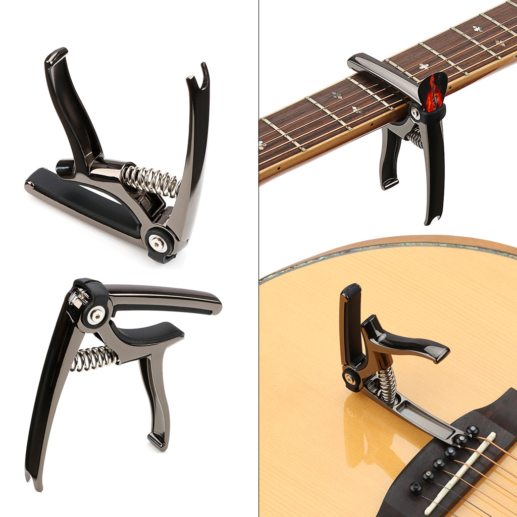 4 in 1 Guitar Capo String Cutter Bridge Pin Puller Guitar Pick Holder for Guitar Ukulele Bass Accessories Black