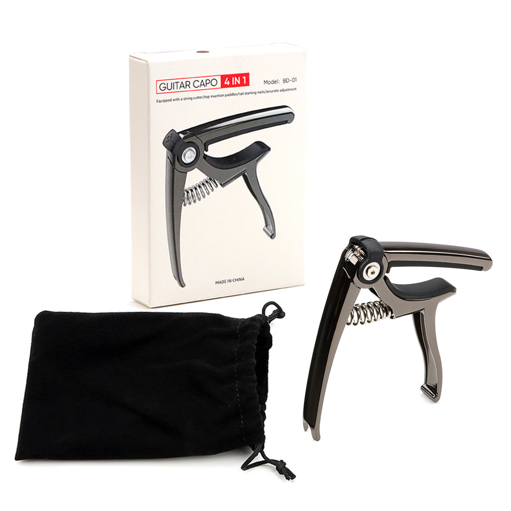 4 in 1 Guitar Capo String Cutter Bridge Pin Puller Guitar Pick Holder for Guitar Ukulele Bass Accessories Black