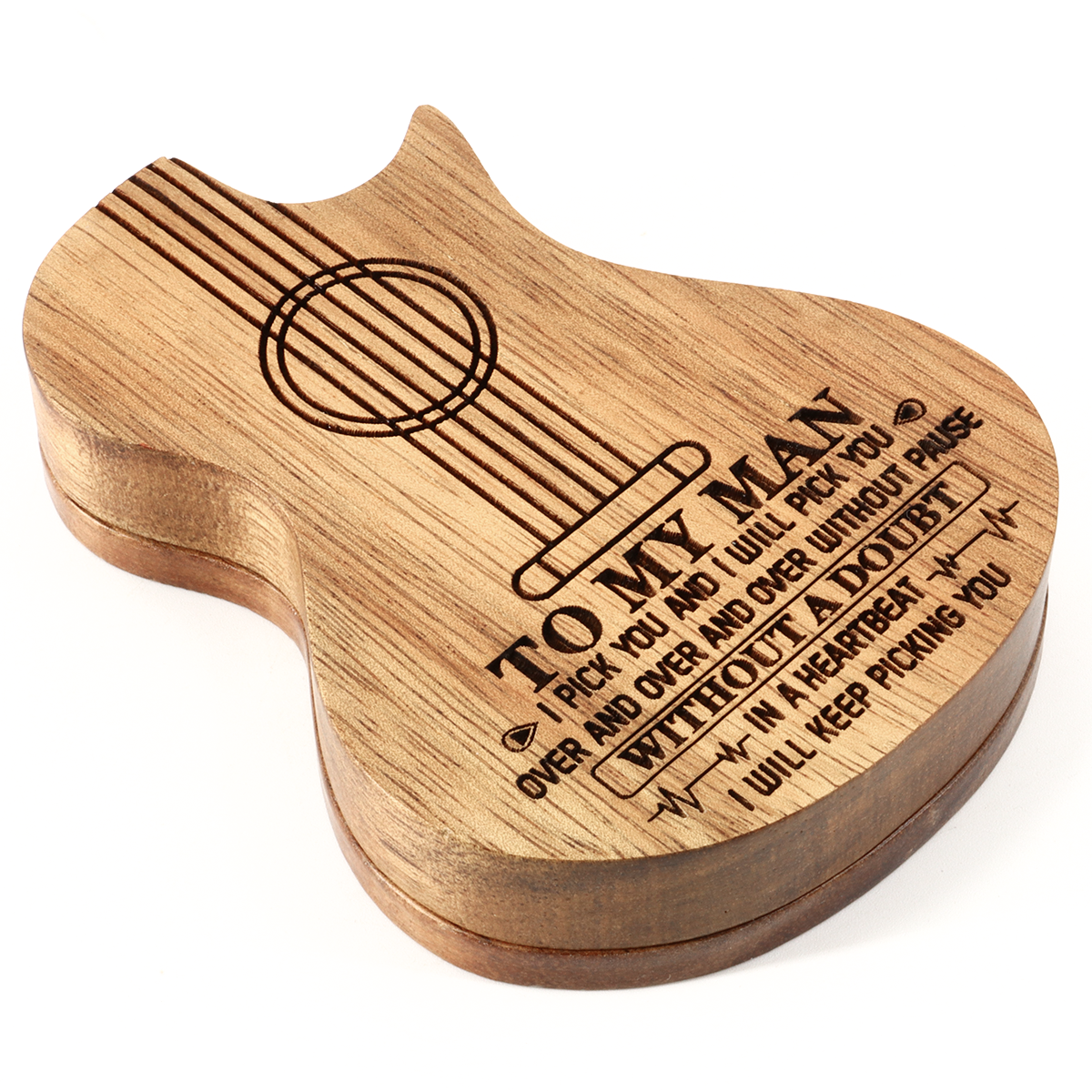 Engraved Guitar Pick Box Personalized Wood Guitar Picks Box Plectrum Container with 3 Pcs Guitar Pick for Music Instrument Guitar Players friend father boyfrend