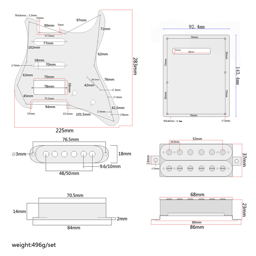 Prewired-Loaded SSH Pickguard Alnico V Pickups Scratch Plate Back Plate & Screws for FD ST Style Guitar, roseWood Color