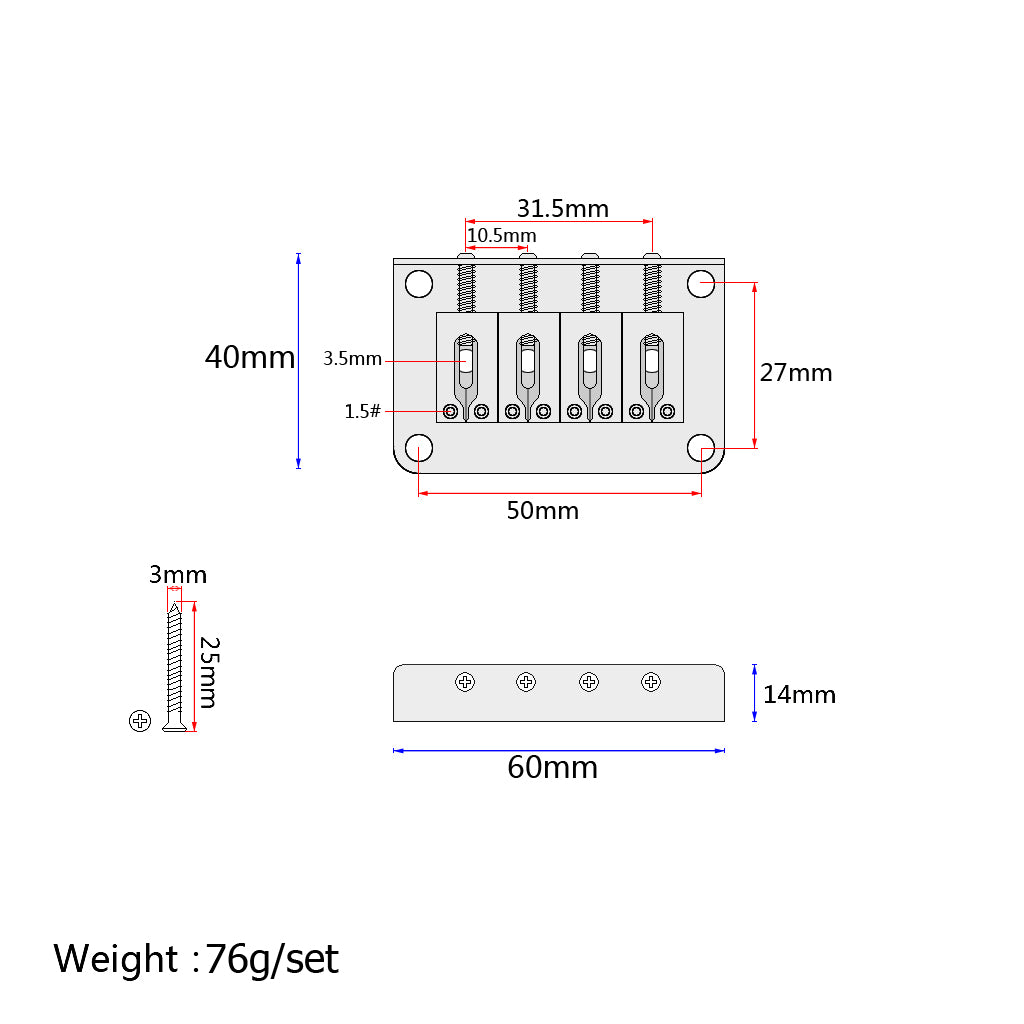 4 String Vintage ukulele bridge for cigar box Guitar Ukulele red cooper Guitar Parts and Accessories