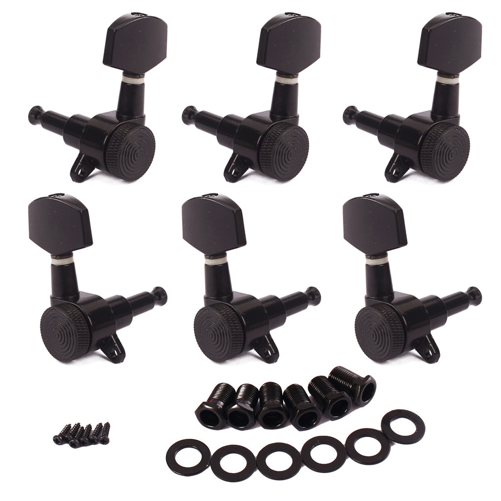 Set of 6 quality Black plated machine heads for steel string electric guitars (3R3L)