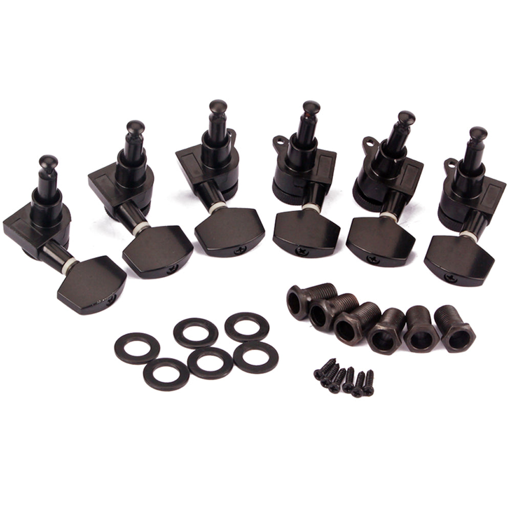 Set of 6 quality Black plated machine heads for steel string electric guitars (3R3L)