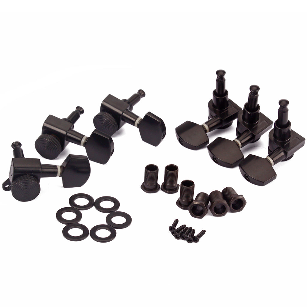 Set of 6 quality Black plated machine heads for steel string electric guitars (3R3L)