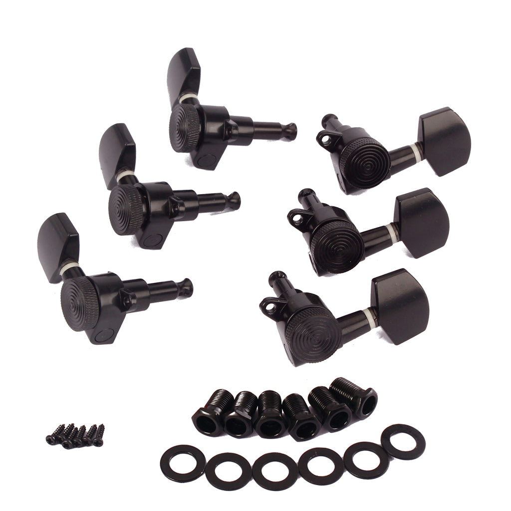 Set of 6 quality Black plated machine heads for steel string electric guitars (3R3L)