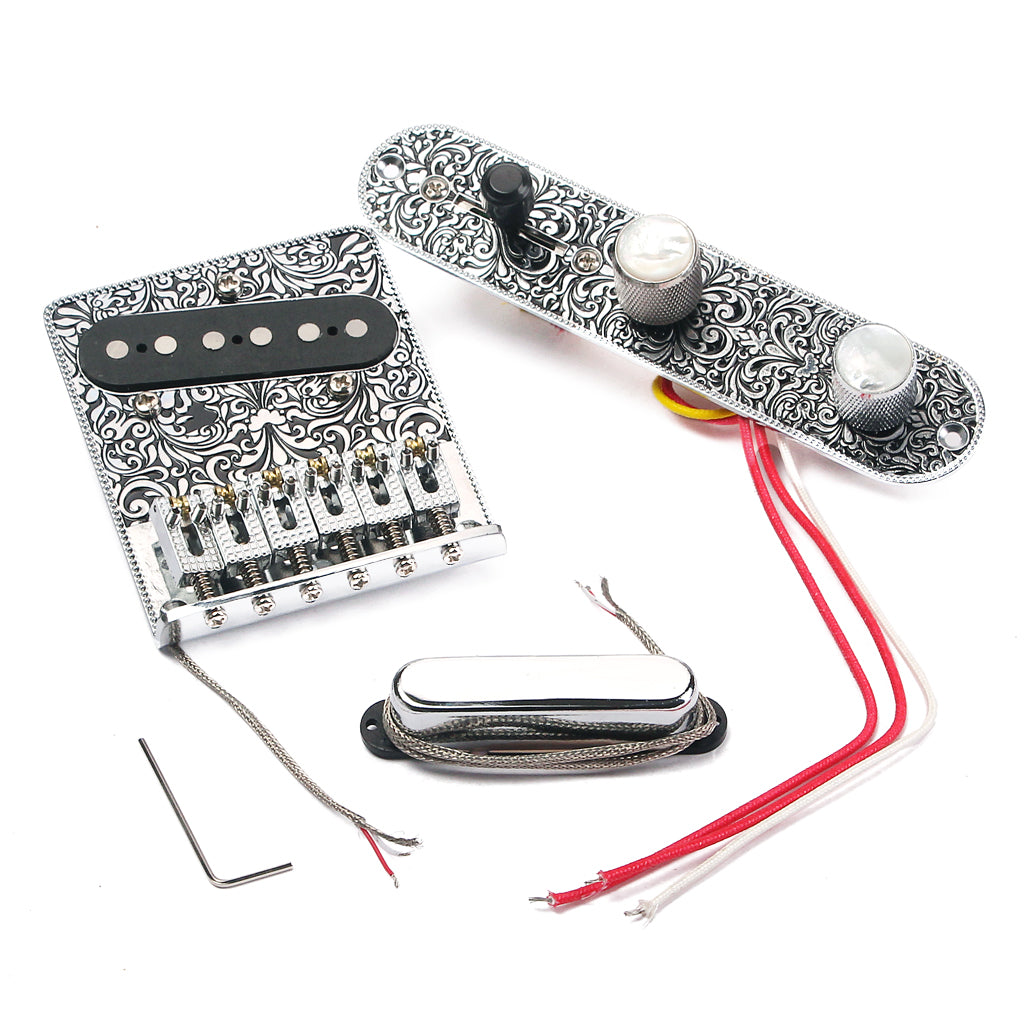 Guitar Bridge & Cupronickel Pickup & 3 Way Switch Control Knob Plate Set