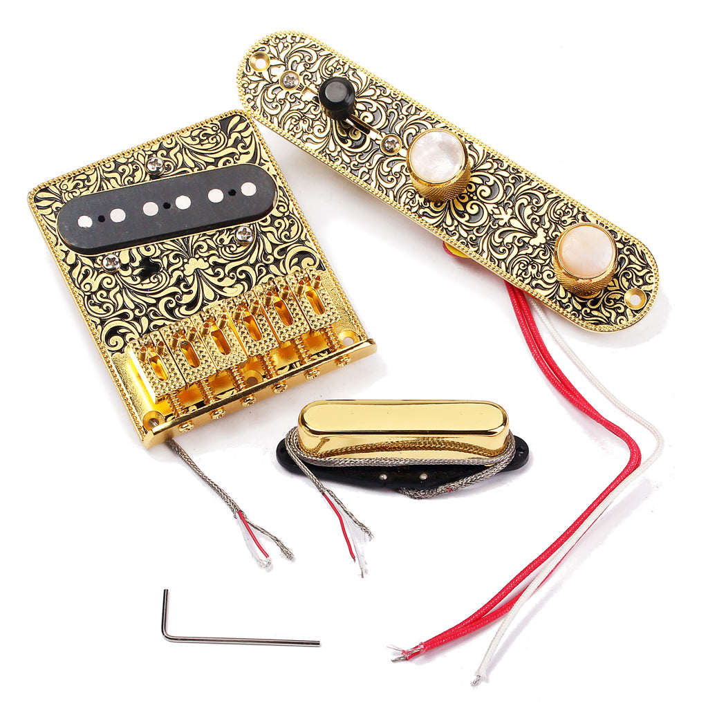 Guitar Bridge & Cupronickel Pickup & 3 Way Switch Control Knob Plate Set