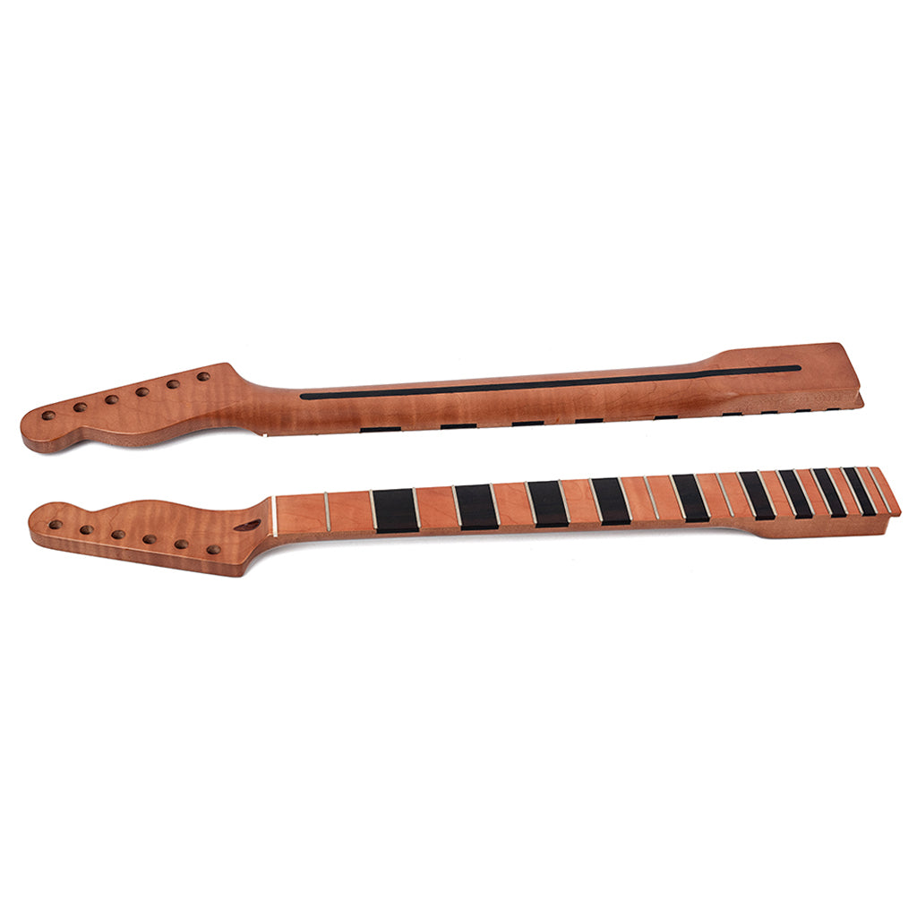 22 Fret Tiger Flame Maple Guitar Neck Replacement Maple TL Electric Guitar Neck with black wood Natural Glossy