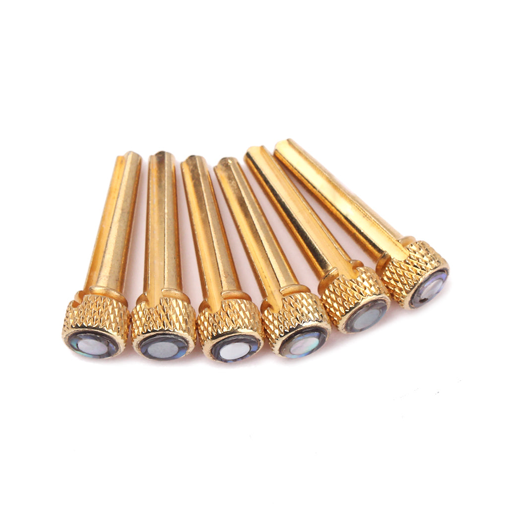 Tone Pins Brass Acoustic Guitar Bridge Pins, Brass/ White abalone shell red stone