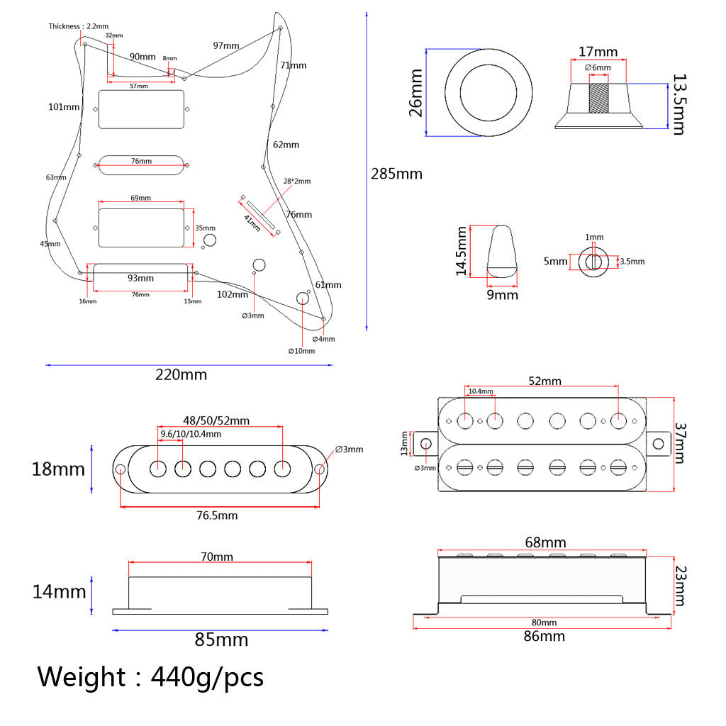 Prewired-Loaded Pickguard Humbuckers set for HSH Guitar