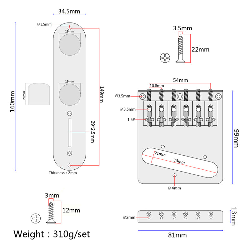 Bridge with 3 Way Switch Control Knob Plate for Electric Guitar Set