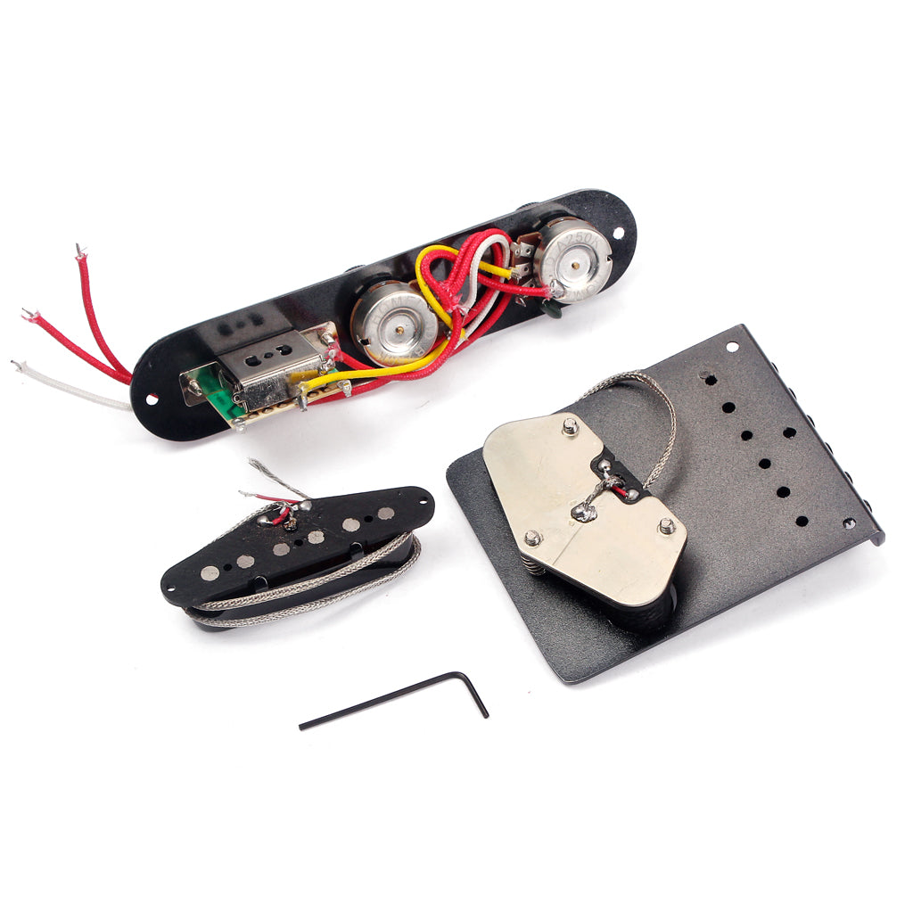 Guitar Bridge & Cupronickel Pickup & 3 Way Switch Control Knob Plate Set