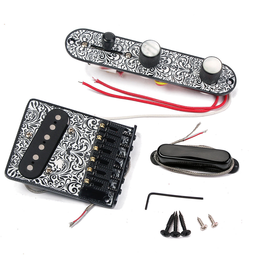 Guitar Bridge & Cupronickel Pickup & 3 Way Switch Control Knob Plate Set
