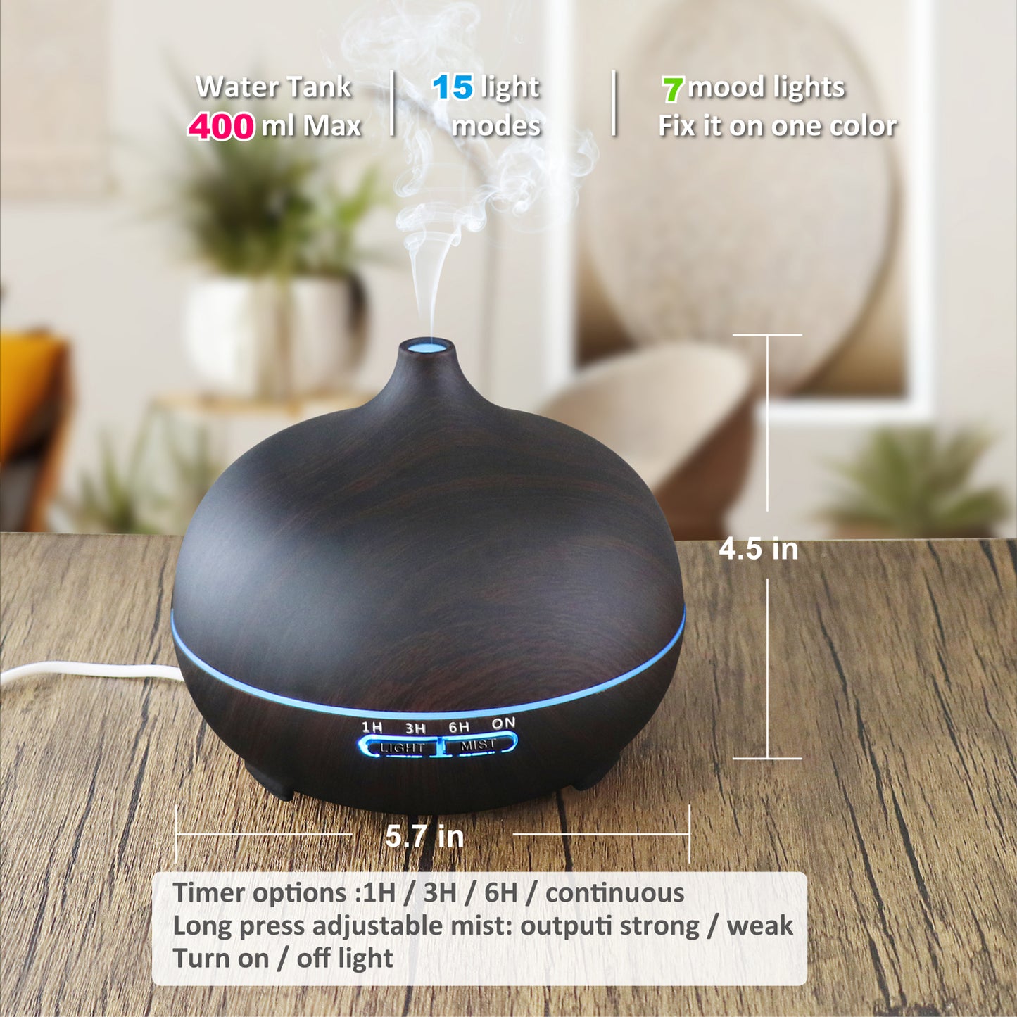 Essential Oil Diffuser with Bluetooth Speaker,400ml Aroma Diffuser,Aromatherapy Diffuser Humidifier with 4 Timer Waterless Auto Shut-Off Cool Mist Humidifier for Home Office