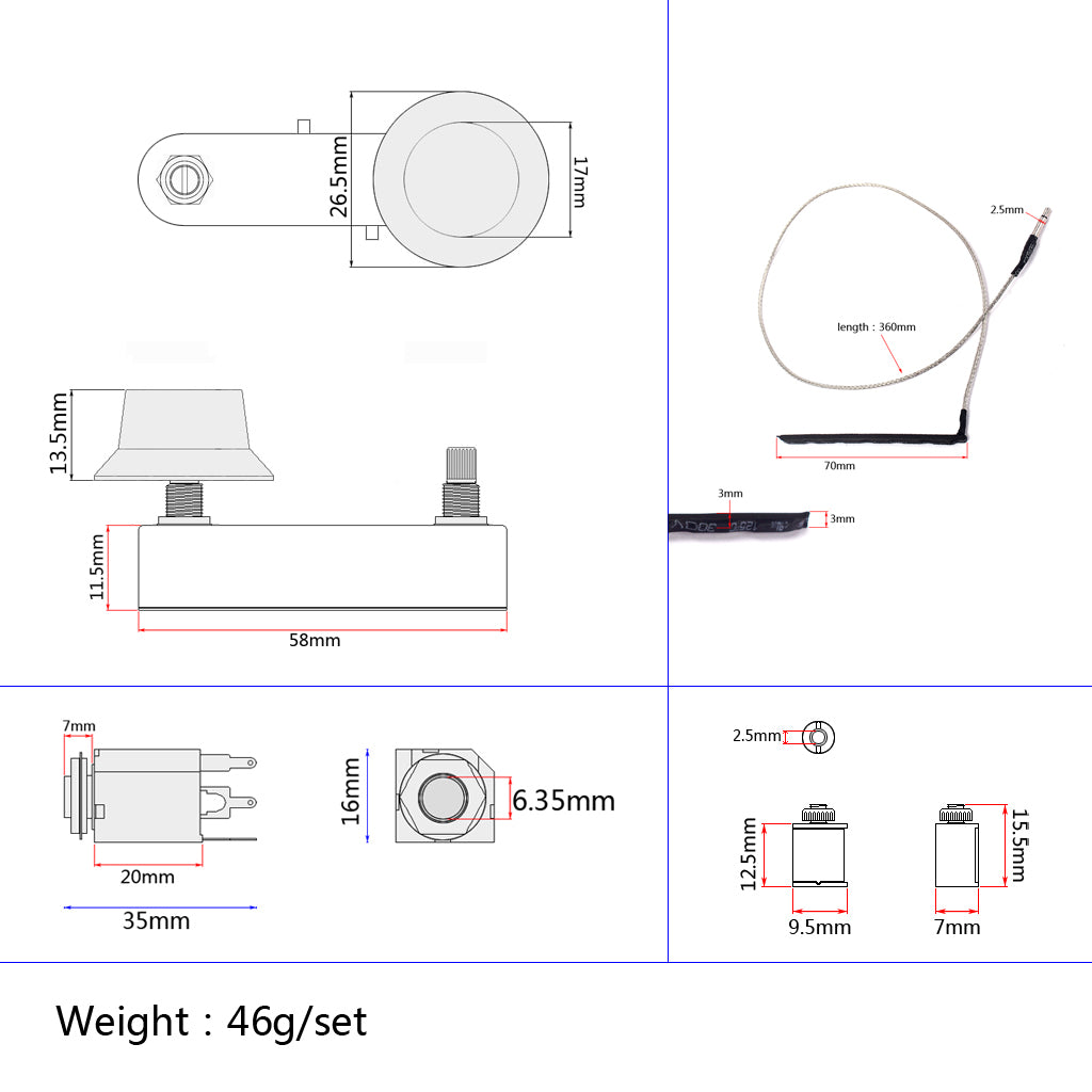 Guitar Violin Pickup Piezo Transducer Bridge Set with Tone Volume Knob