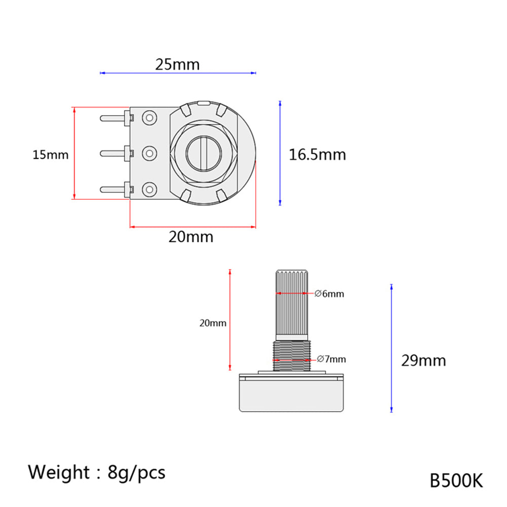 B500K Audio POTS Guitar Long Shaft Potentiometer Replacement for Electric Guitar