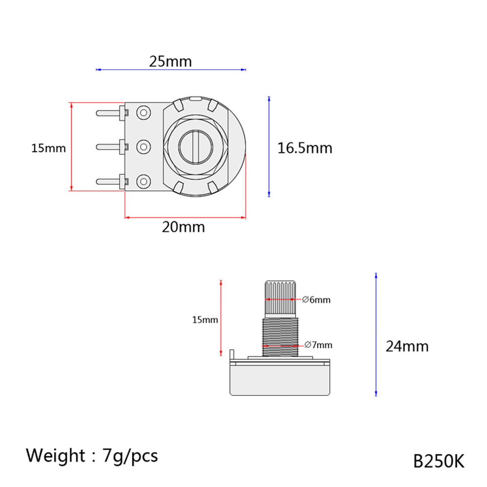 Guitar Potentiometers B250k Split Short Shaft Pots Audio Tone  Switch Control