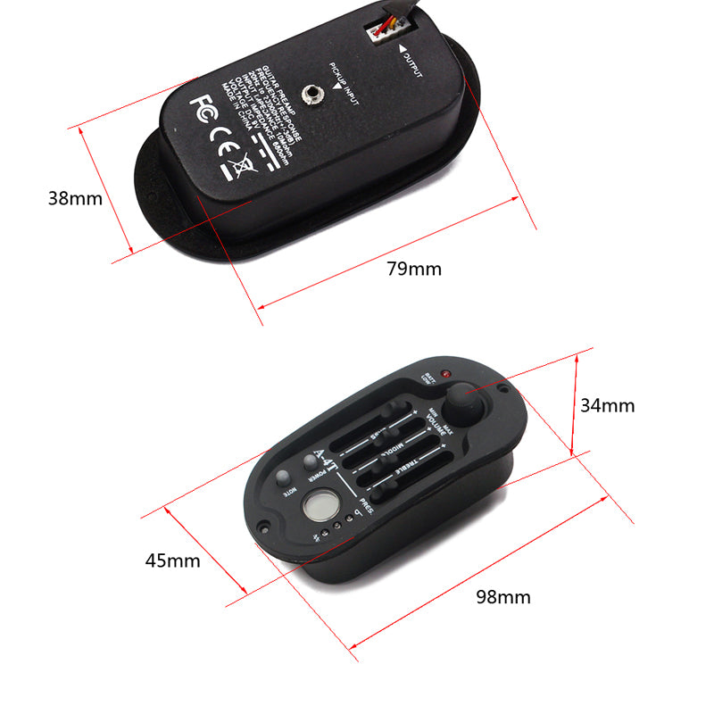 Acoustic 4Band EQ Equalizer Guitar Preamp Piezo Pickup Amplifier Chromatic Tuner