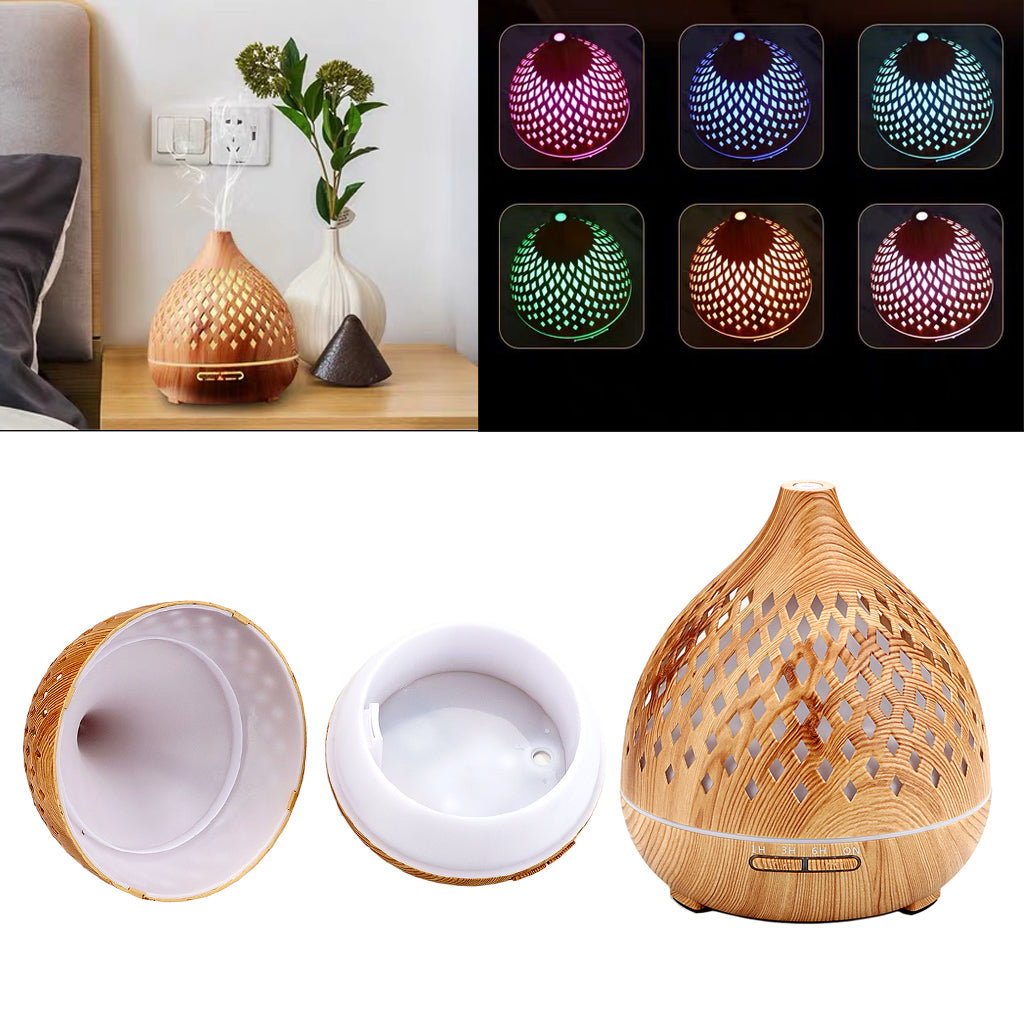 Aromatherapy Essential Oil Diffuser Wood Grain Remote Control Ultrasonic Air Humidifier Cool with 7 Color Lights For Home