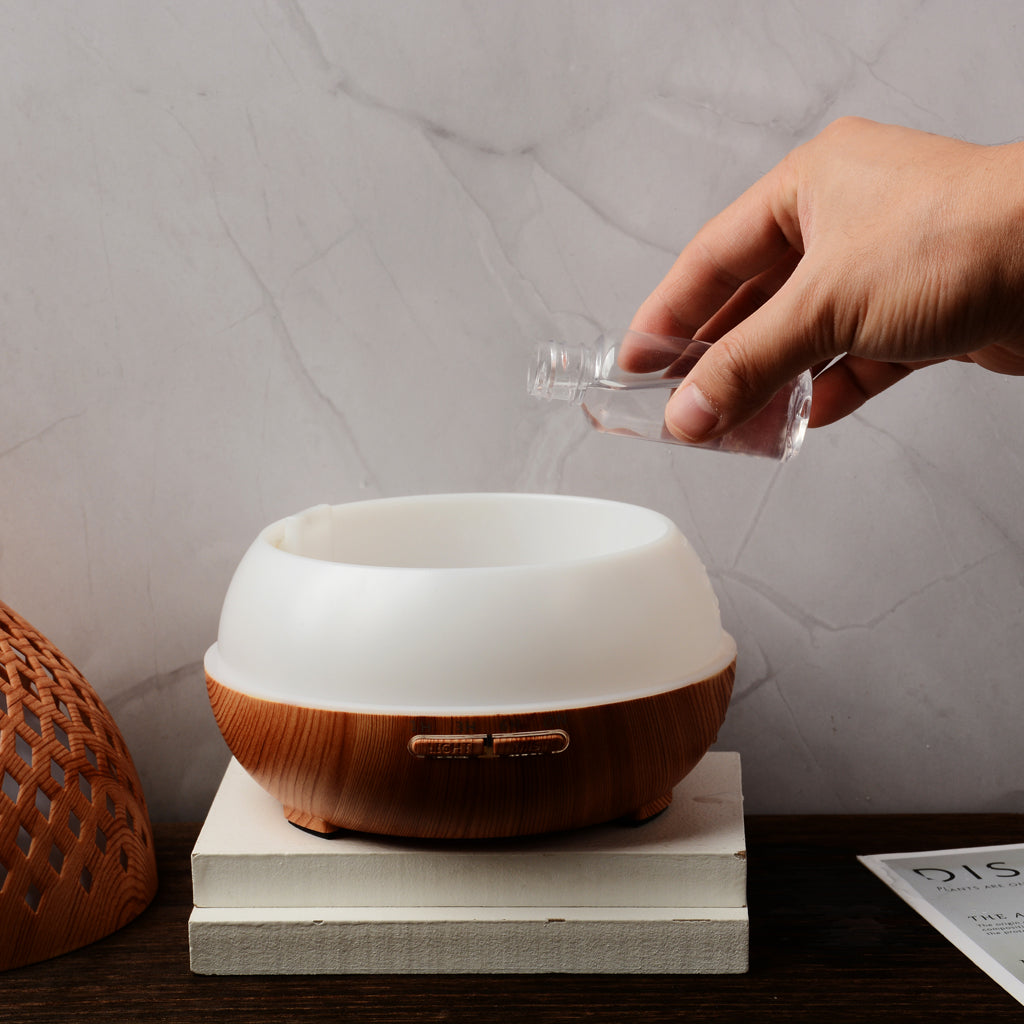 Aromatherapy Essential Oil Diffuser Wood Grain Remote Control Ultrasonic Air Humidifier Cool with 7 Color Lights For Home