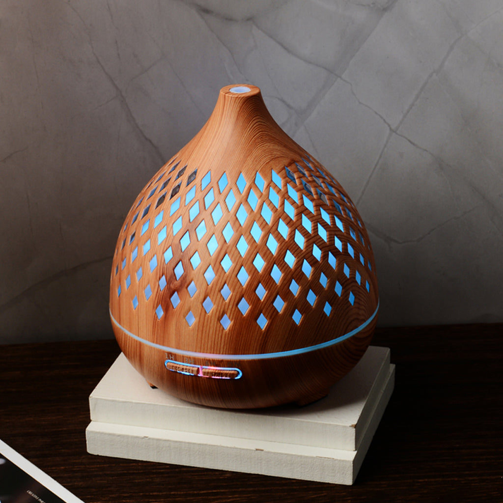 Aromatherapy Essential Oil Diffuser Wood Grain Remote Control Ultrasonic Air Humidifier Cool with 7 Color Lights For Home