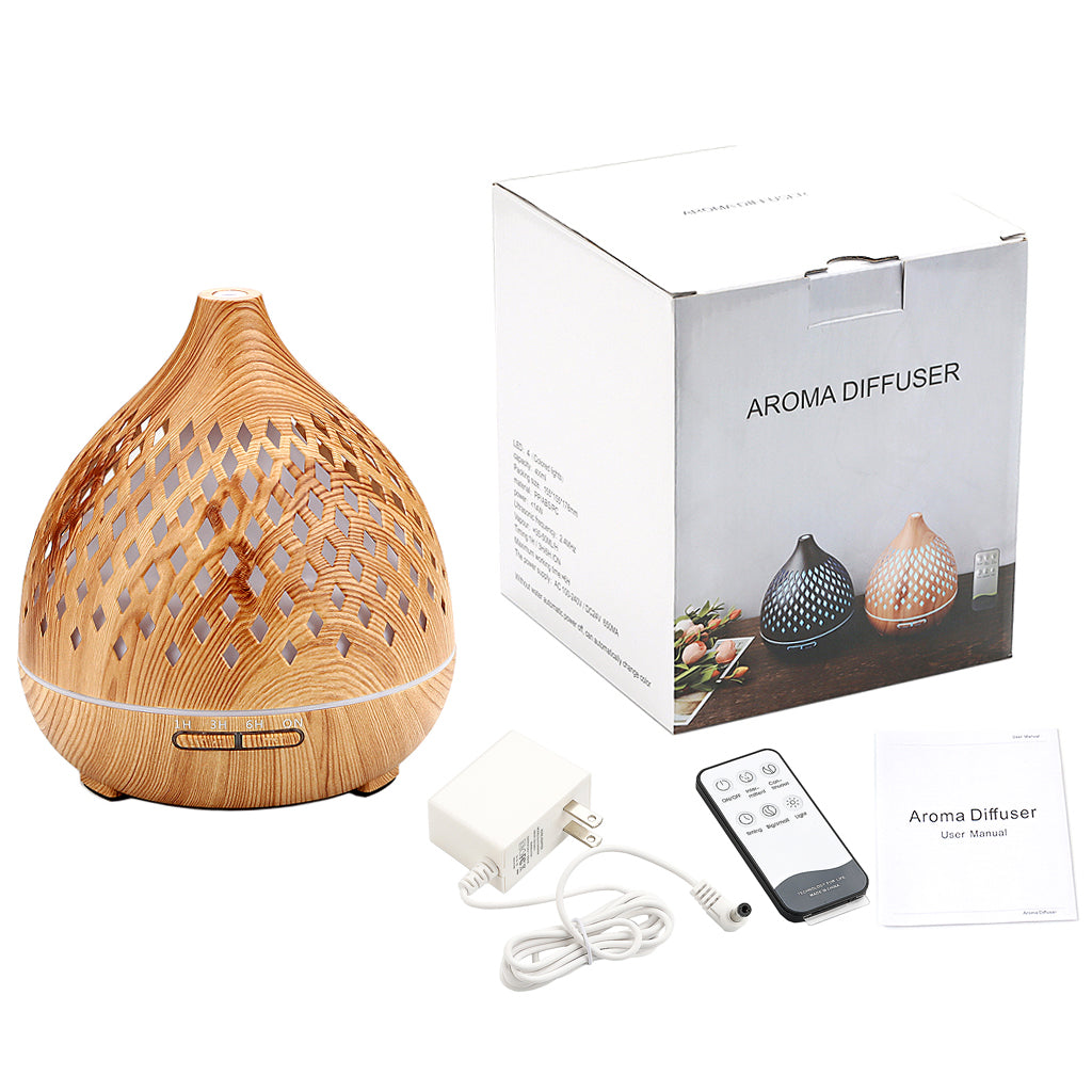 Aromatherapy Essential Oil Diffuser Wood Grain Remote Control Ultrasonic Air Humidifier Cool with 7 Color Lights For Home