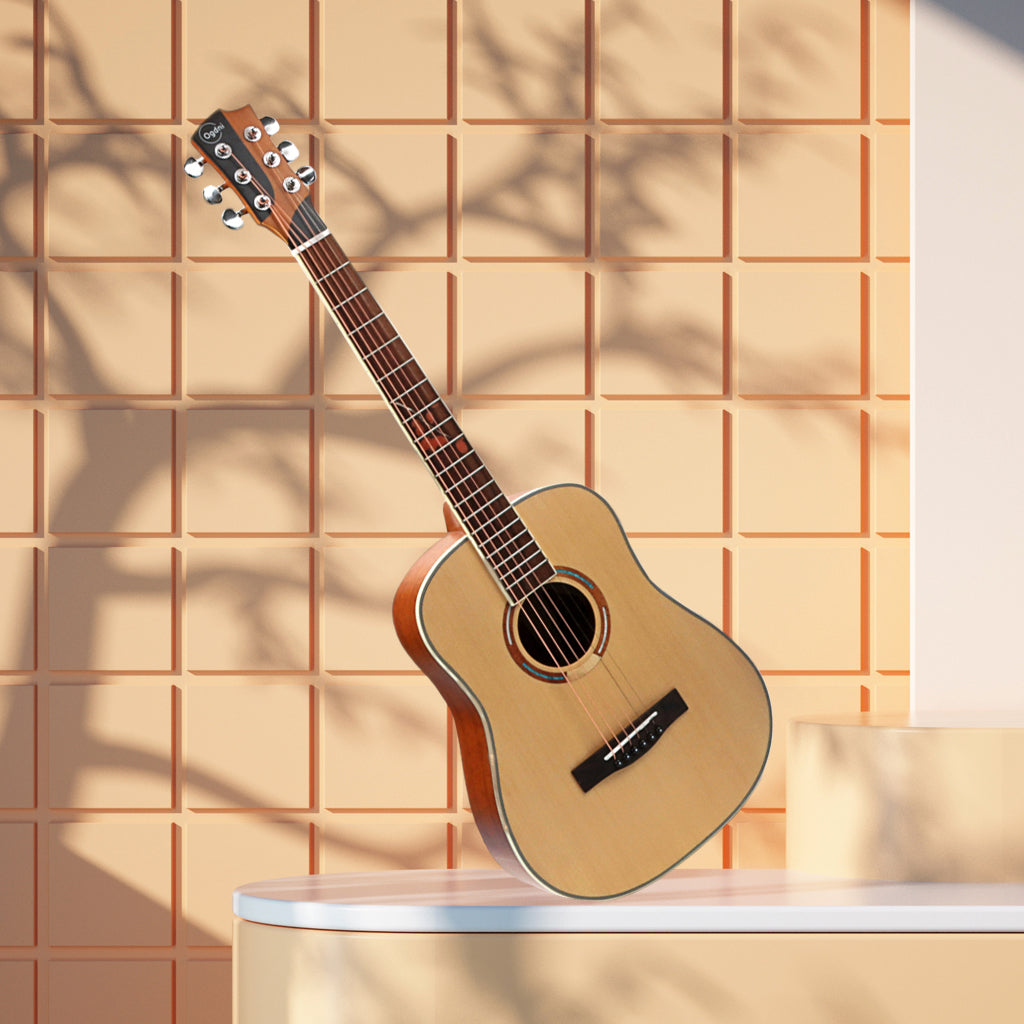Acoustic Guitar 6 String Natural Cutaway 34 Inch Folk Guitar High Glossy Spruce Wood Top with
