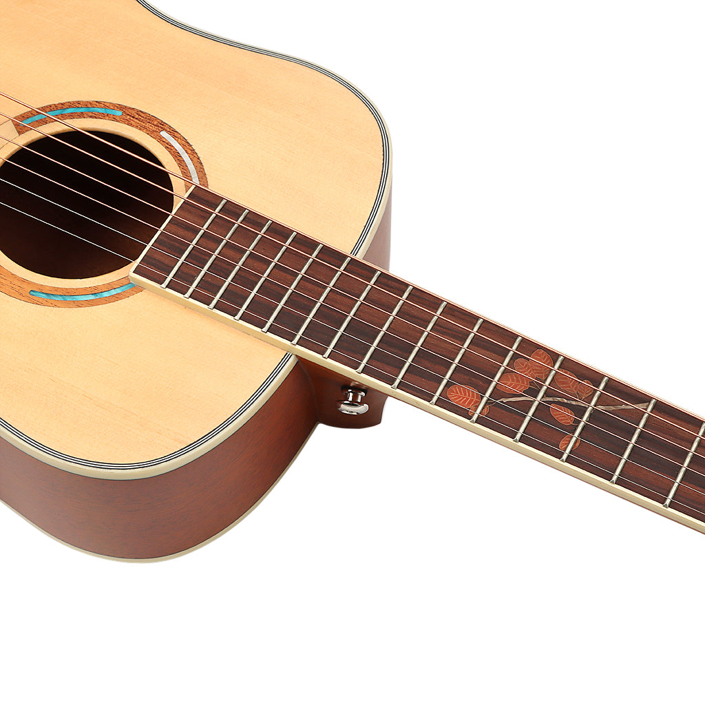 Acoustic Guitar 6 String Natural Cutaway 34 Inch Folk Guitar High Glossy Spruce Wood Top with