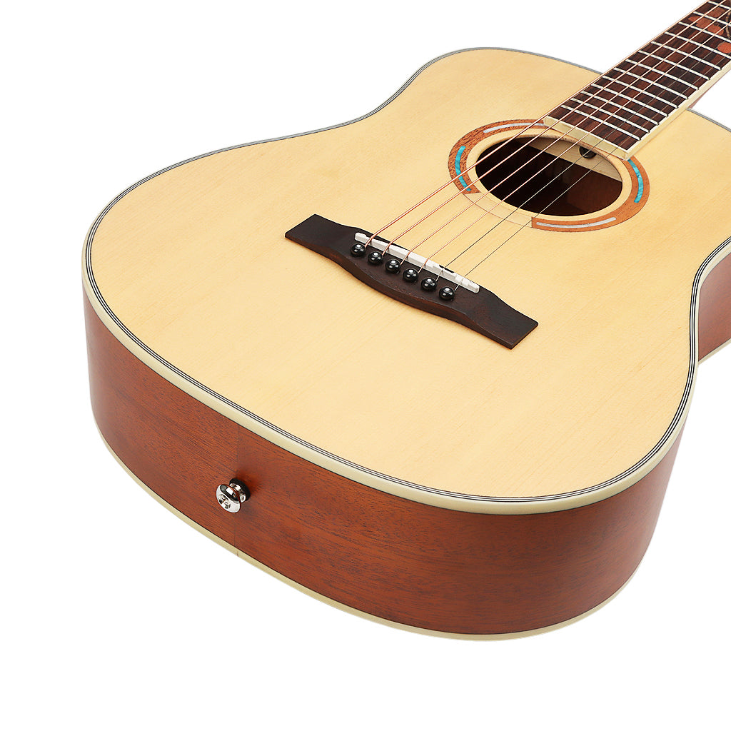 Acoustic Guitar 6 String Natural Cutaway 34 Inch Folk Guitar High Glossy Spruce Wood Top with