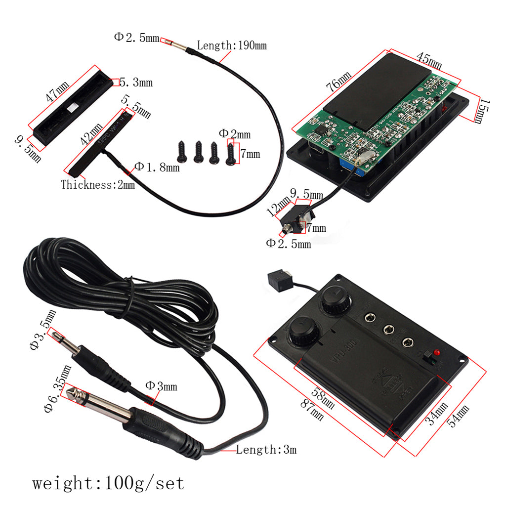 Electric Violin Silent EQ Pickup Piezo with Headphone Plug Hole Cable Set