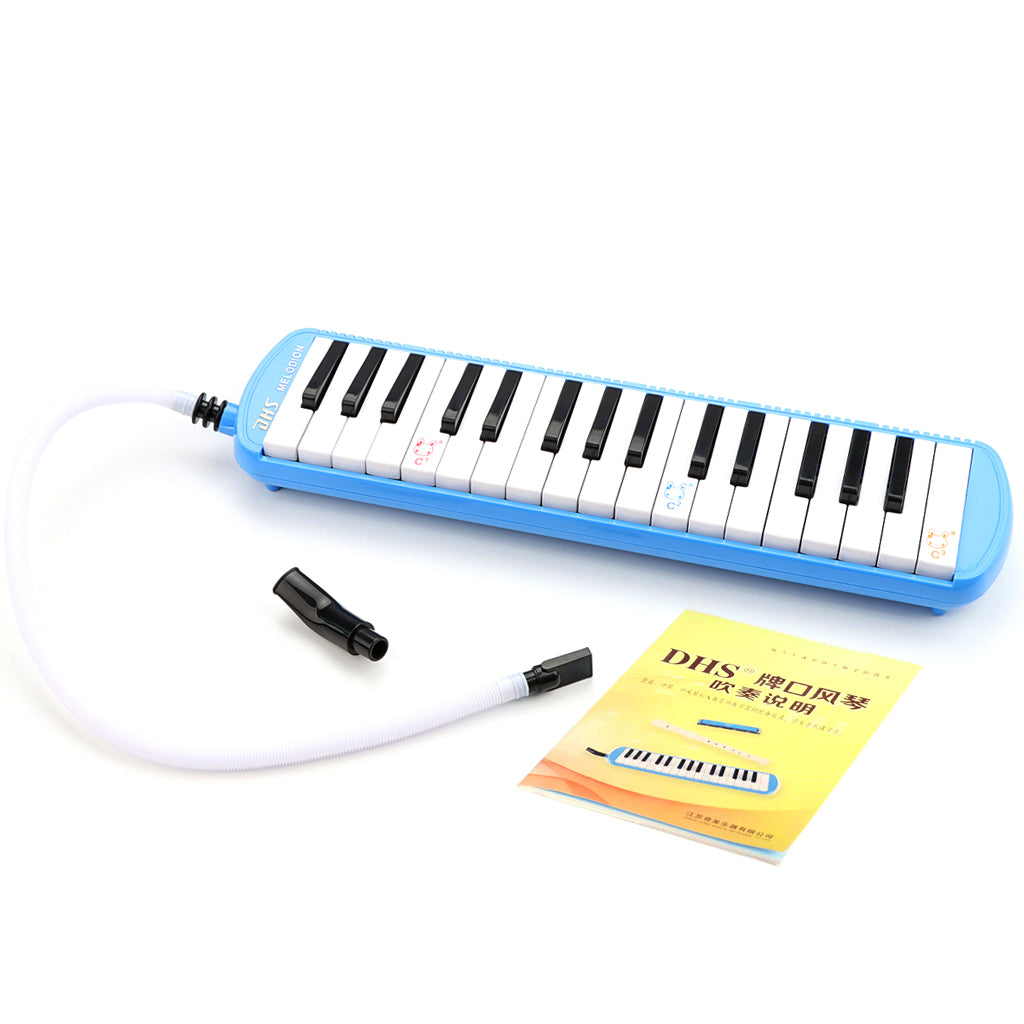 32 Key Melodica Set Piano Style Portable Wind Musical Instrument with Mouthpiece Tube Blue