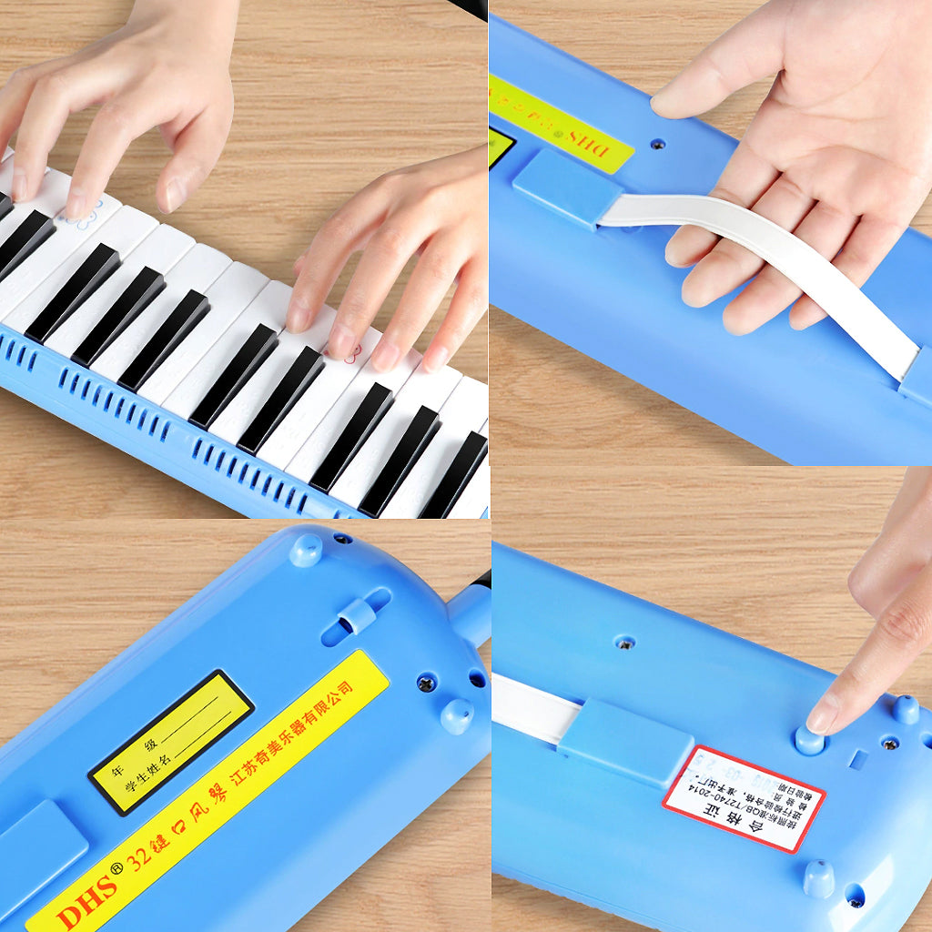 32 Key Melodica Set Piano Style Portable Wind Musical Instrument with Mouthpiece Tube Blue