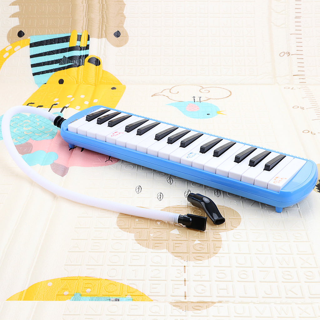 32 Key Melodica Set Piano Style Portable Wind Musical Instrument with Mouthpiece Tube Blue