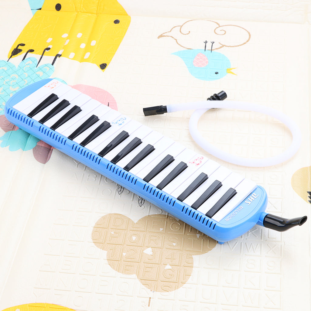 32 Key Melodica Set Piano Style Portable Wind Musical Instrument with Mouthpiece Tube Blue