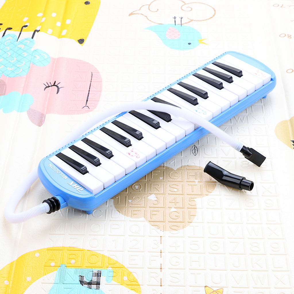 32 Key Melodica Set Piano Style Portable Wind Musical Instrument with Mouthpiece Tube Blue