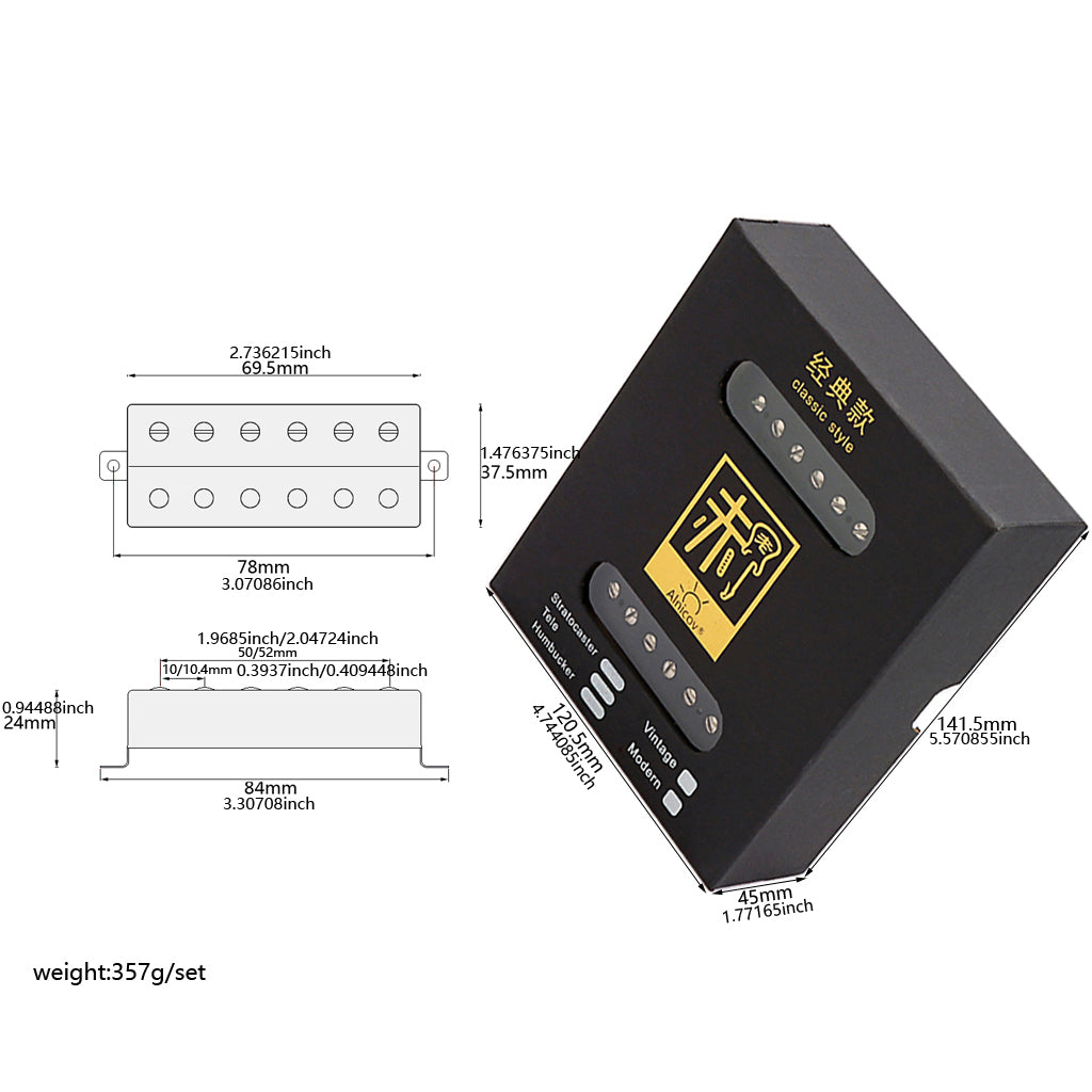 Vintage Classic Alnico 5 Humbucker Pickup Double Coil Neck and Bridge Pickup Set for Electric Guitar Parts