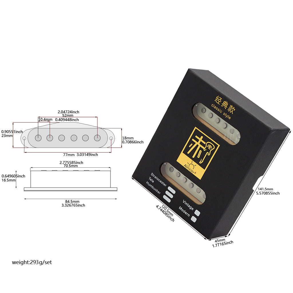 Alnico 5 Vintage Single Coil Pickups SSS Set for Stratocaster Electric Guitar Aged White