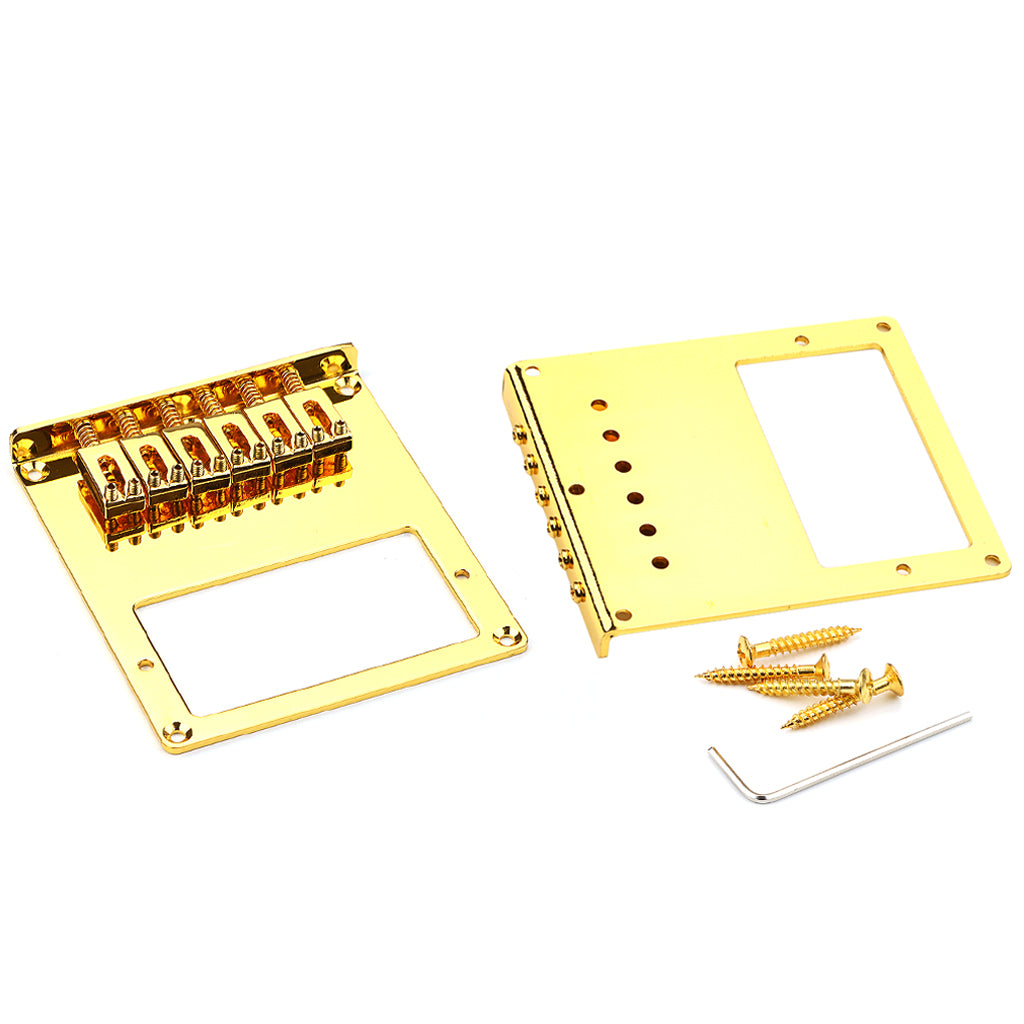 6 String Square Saddle Guitar Bridge for Telecaster Electric Guitar with Double Pickup Hole Gold