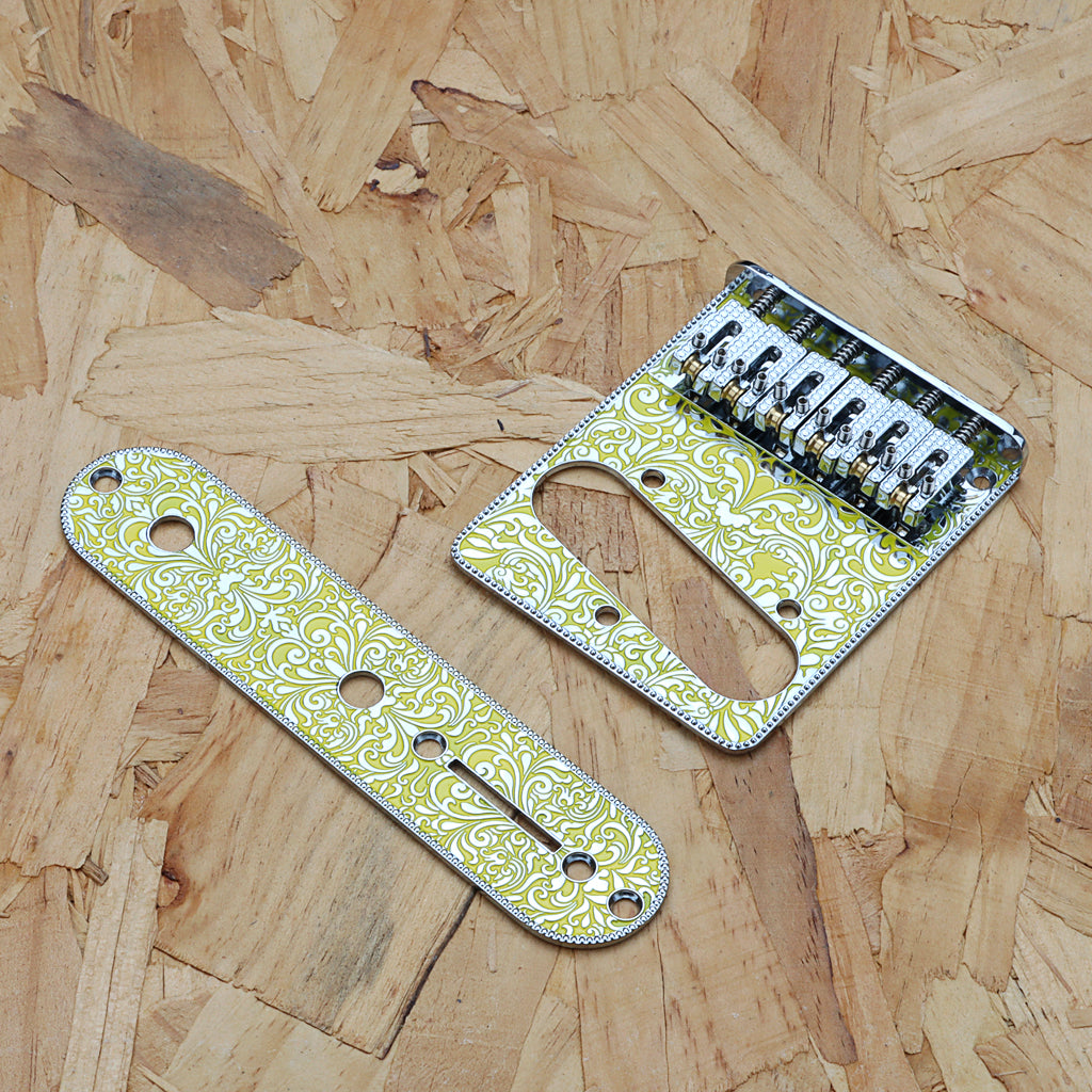 6 String Roller Saddle Bridge and Control Plate with Carving Decorative Pattern for TL Electric Guitar Parts