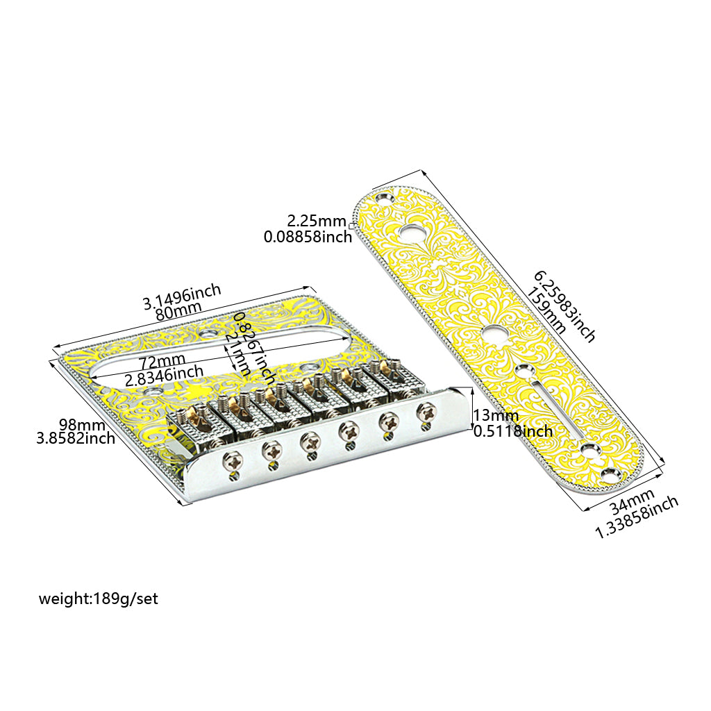 6 String Roller Saddle Bridge and Control Plate with Carving Decorative Pattern for TL Electric Guitar Parts