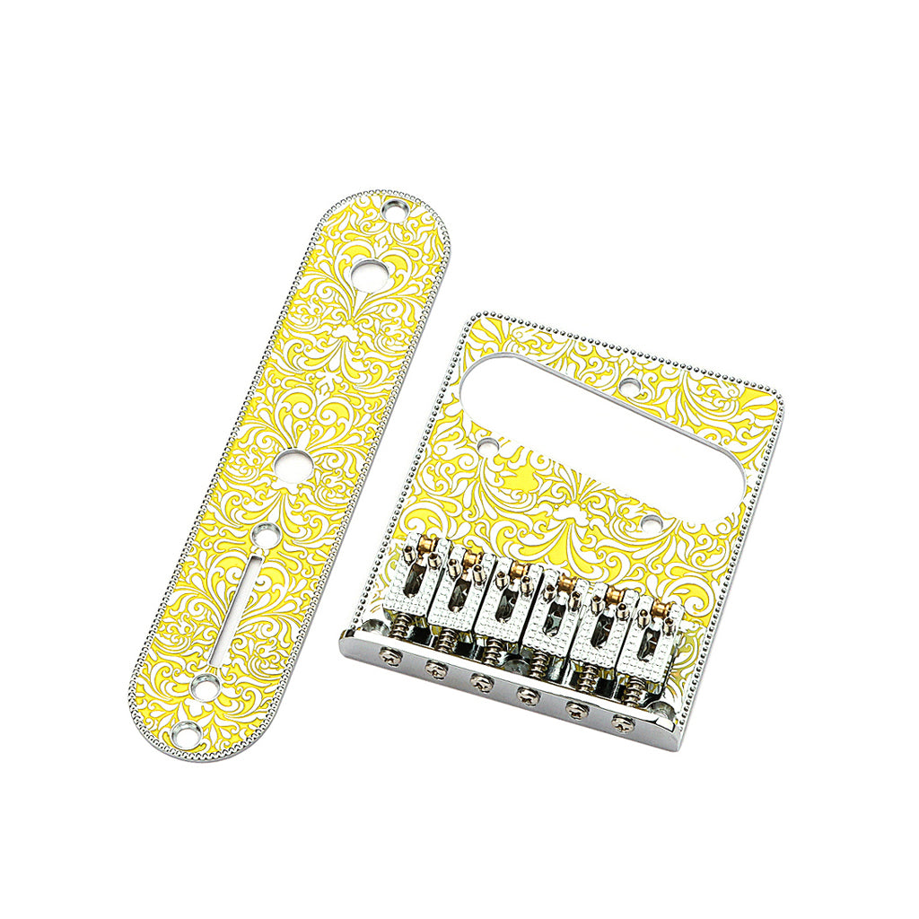 6 String Roller Saddle Bridge and Control Plate with Carving Decorative Pattern for TL Electric Guitar Parts